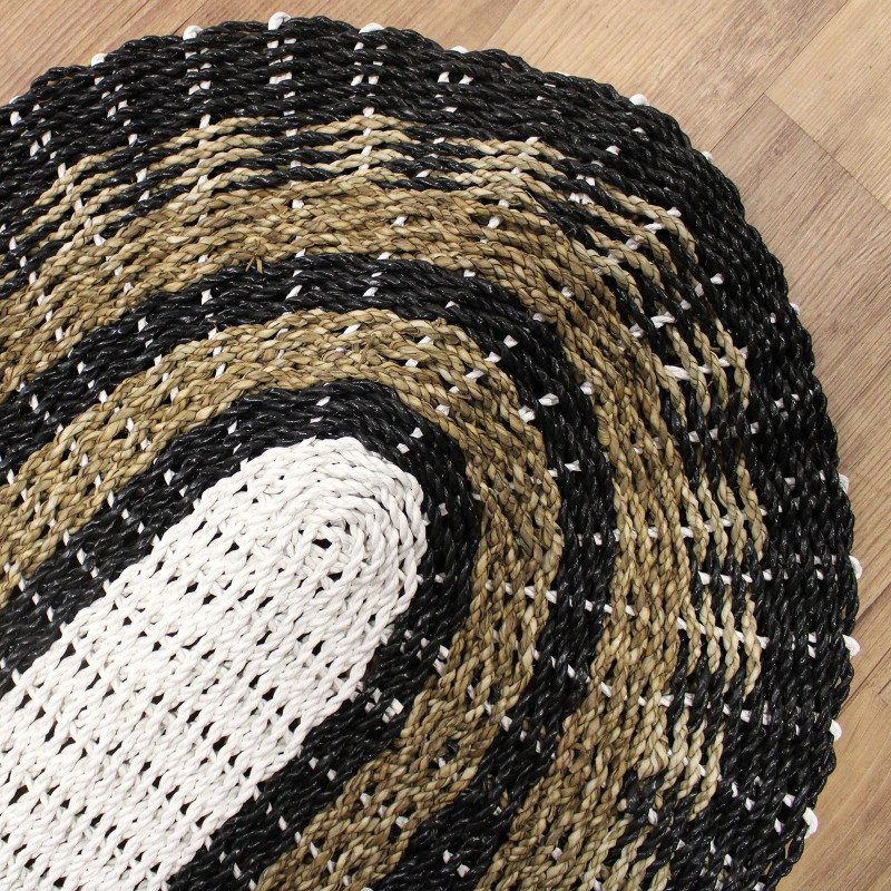 Jonc de mer ovale noir, blanc et beige - Classique - 60 x 120 cm