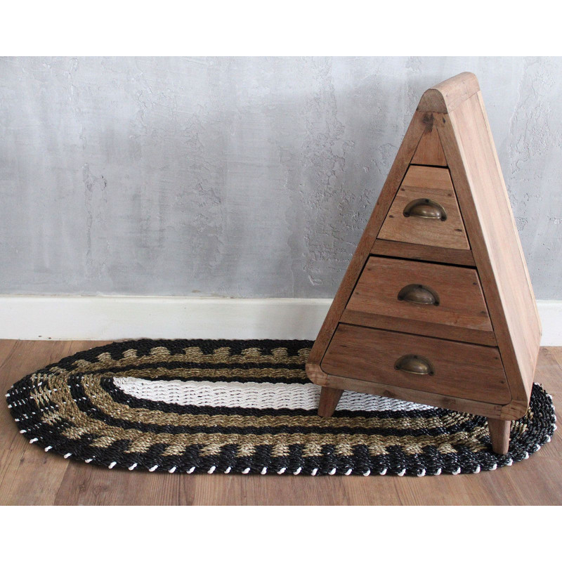 Jonc de mer ovale noir, blanc et beige - Classique - 60 x 120 cm