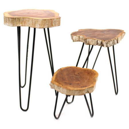 Lot de 3 supports à plantes en bois Gamell - Blanchi à la chaux