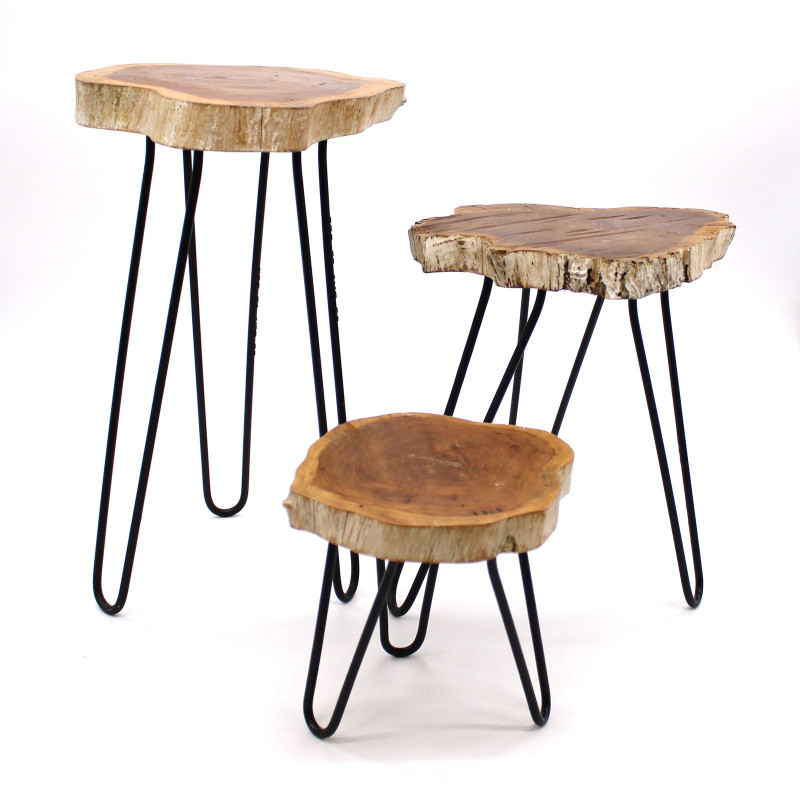 Lot de 3 supports à plantes en bois Gamell - Blanchi à la chaux