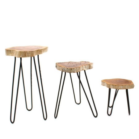 Lot de 3 supports à plantes en bois Gamell - Blanchi à la chaux
