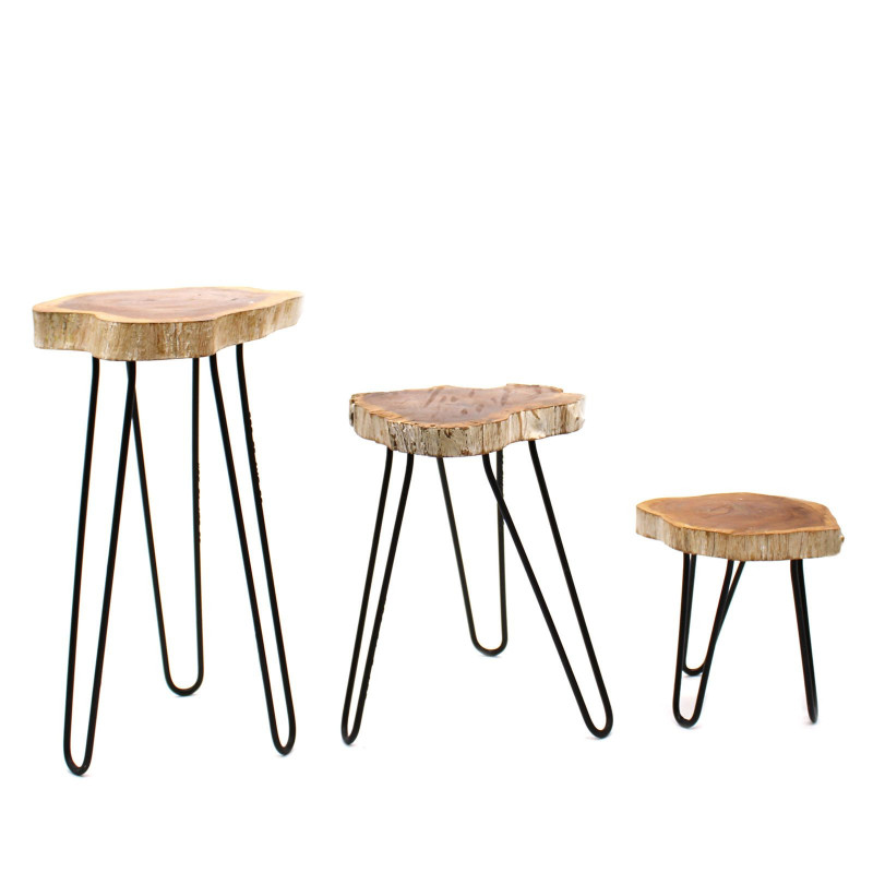 Lot de 3 supports à plantes en bois Gamell - Blanchi à la chaux