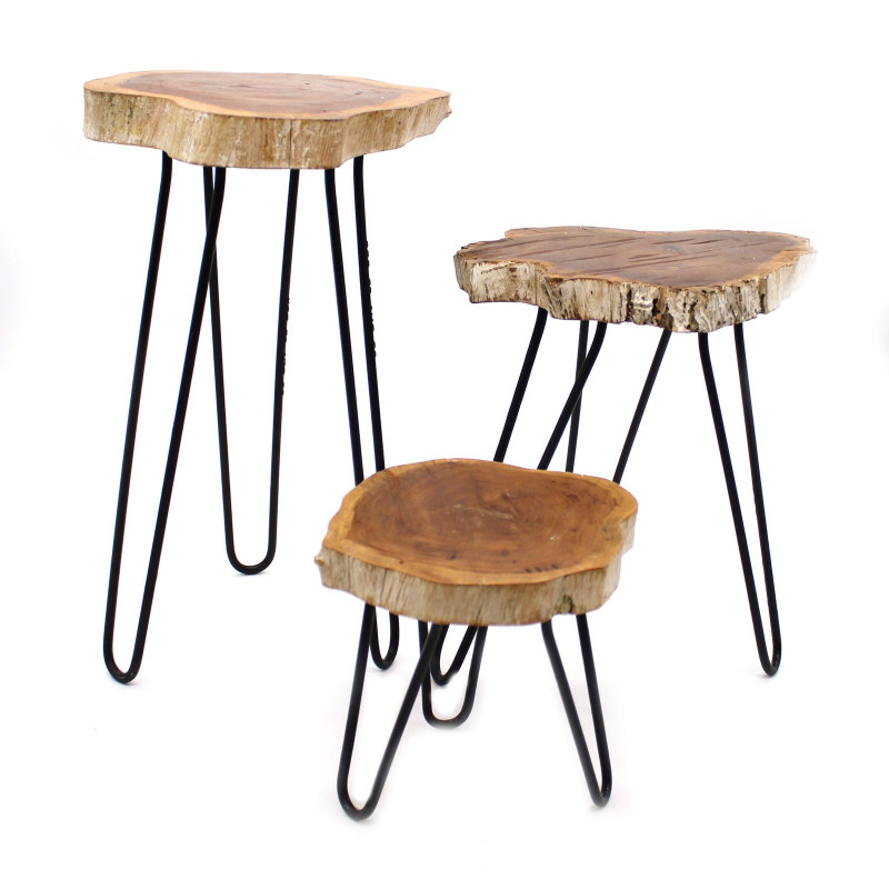 Lot de 3 supports à plantes en bois Gamell - Blanchi à la chaux
