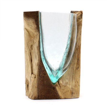 Vase artistique en verre Molton en forme de V sur bois