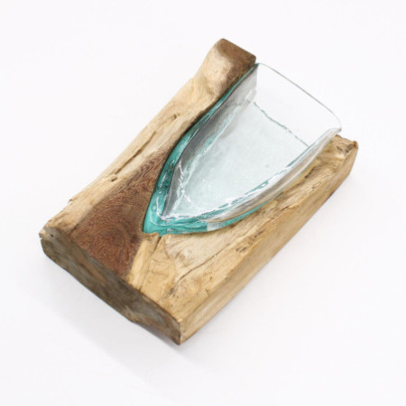 Vase artistique en verre Molton en forme de V sur bois