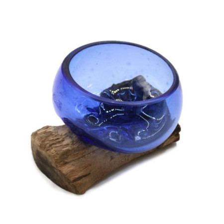 Mini bol bleu en verre Molton sur bois