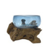 Mini bol bleu en verre Molton sur bois