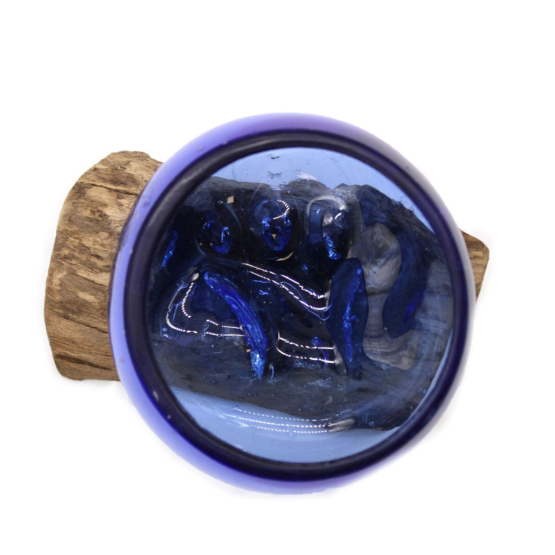Mini bol bleu en verre Molton sur bois