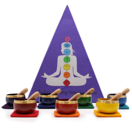 Coffret cadeau de bols chantants pyramidaux Chakra