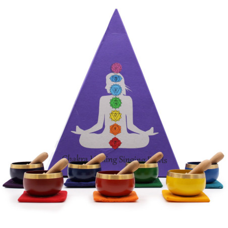 Coffret cadeau de bols chantants pyramidaux Chakra
