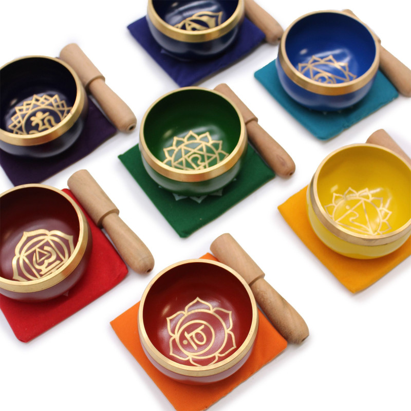 Coffret cadeau de bols chantants pyramidaux Chakra