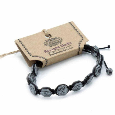 Bracelet Shamballa magnétique en hématite - Crânes hexagonaux