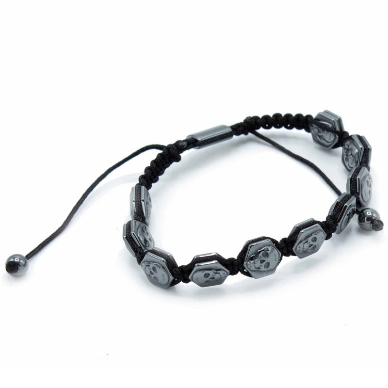 Bracelet Shamballa magnétique en hématite - Crânes hexagonaux