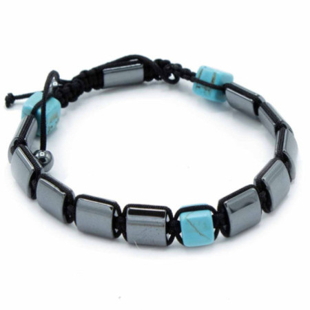Bracelet Shamballa magnétique en hématite - Cuboïdes turquoise