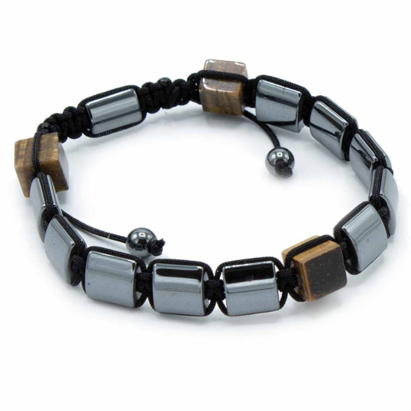 Bracelet Shamballa magnétique en hématite - Cuboïdes œil de tigre