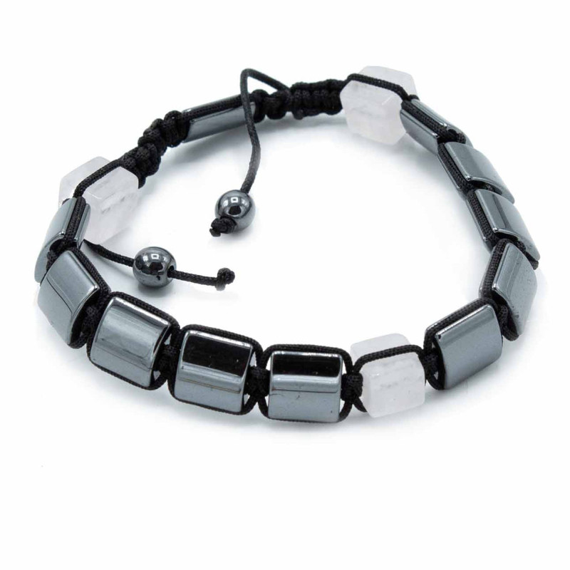 Bracelet Shamballa magnétique en hématite - Cuboïdes roses