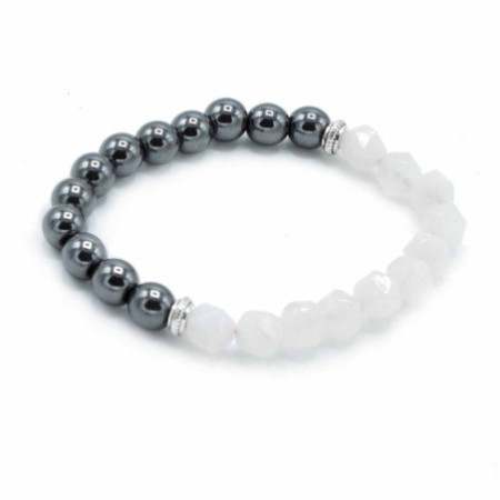 Bracelet en pierres précieuses à facettes - Quartz rose magnétique