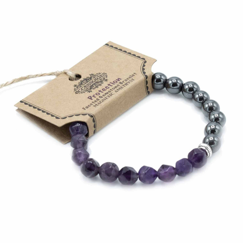Bracelet en pierres précieuses à facettes - Améthyste magnétique