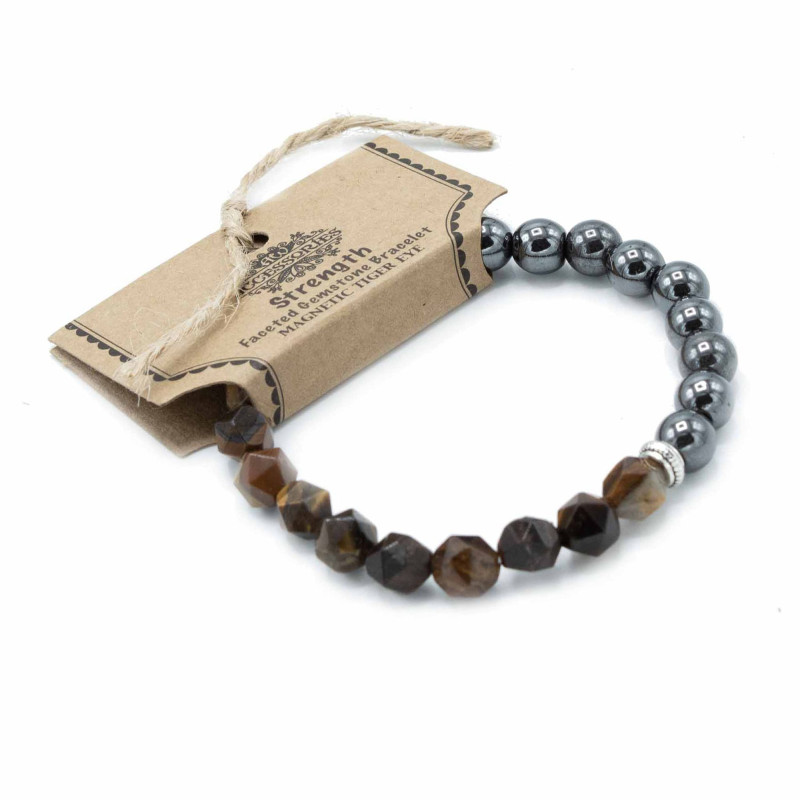 Bracelet en pierres précieuses à facettes - œil de tigre magnétique