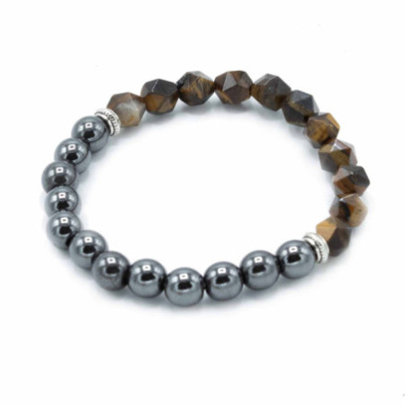 Bracelet en pierres précieuses à facettes - œil de tigre magnétique