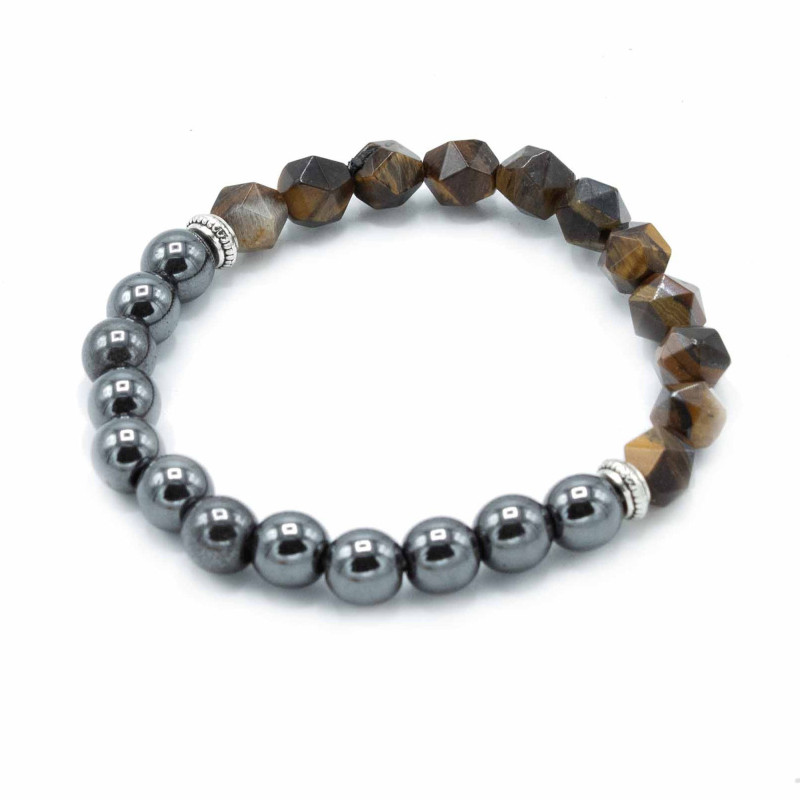 Bracelet en pierres précieuses à facettes - œil de tigre magnétique