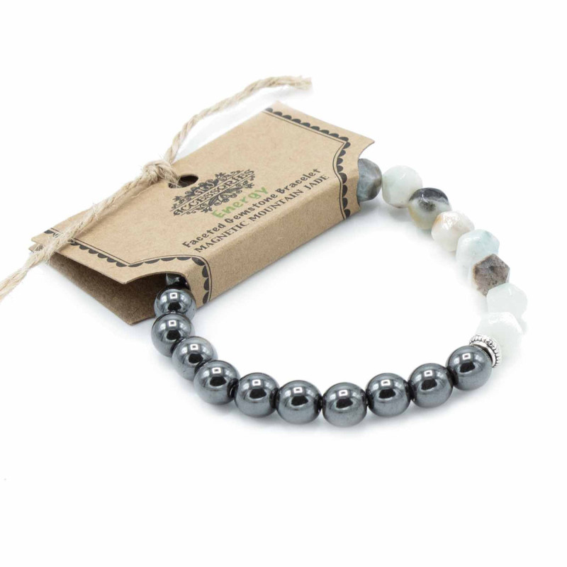 Bracelet en pierres précieuses à facettes - Jade de montagne magnétique