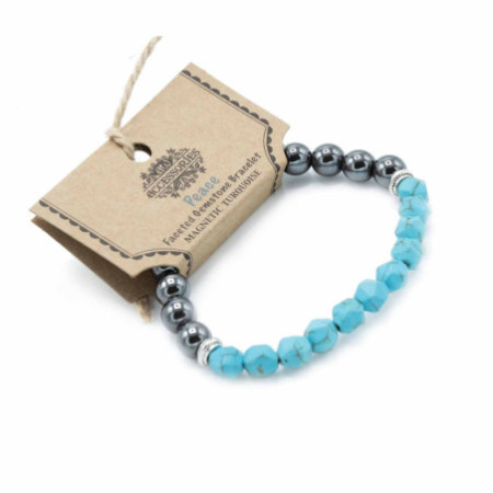 Bracelet en pierres précieuses à facettes - Turquoise magnétique