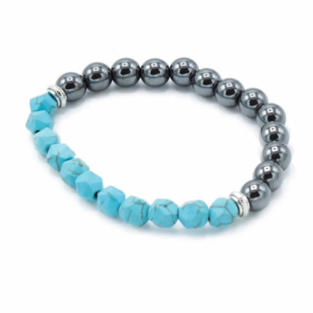 Bracelet en pierres précieuses à facettes - Turquoise magnétique