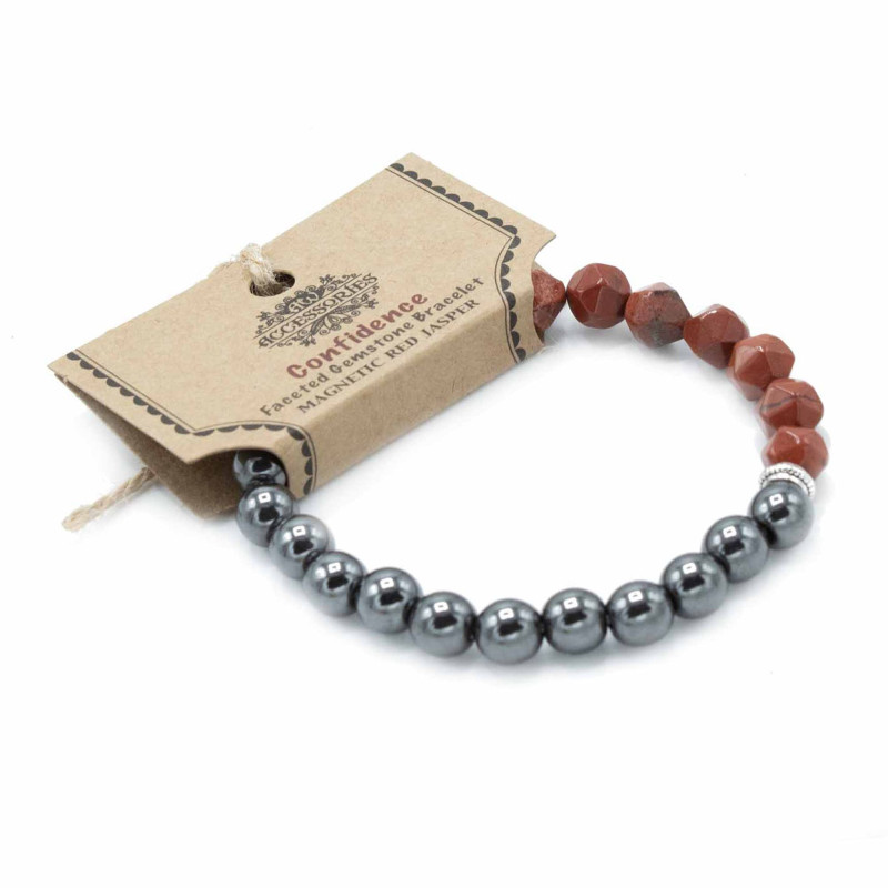 Bracelet en pierres précieuses à facettes - Jaspe rouge magnétique