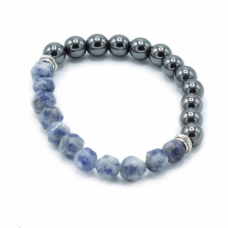 Bracelet en pierres précieuses à facettes - Sodalite magnétique