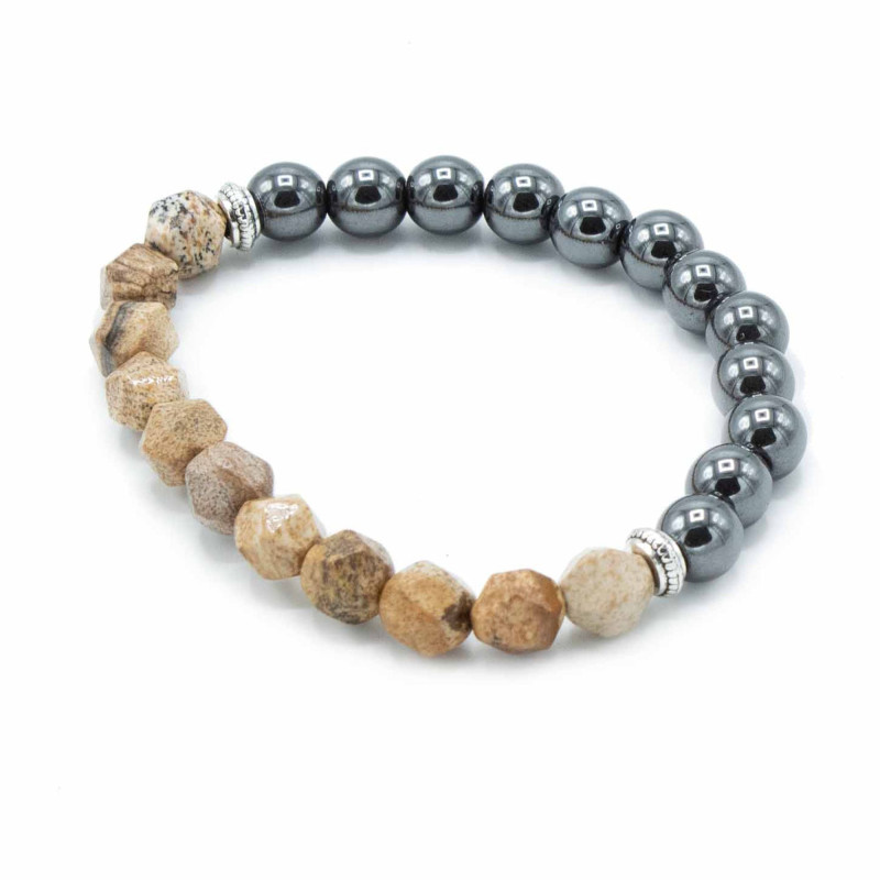 Bracelet en pierres précieuses à facettes - Jaspe photo magnétique