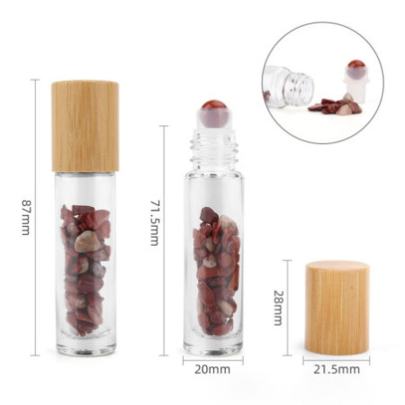 Flacon roller 5 ml en pierre Jaspe rouge - bouchon bois