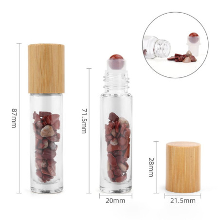 Flacon roller 5 ml en pierre Jaspe rouge - bouchon bois