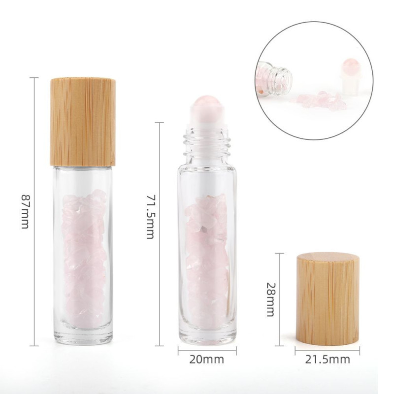Flacon roller 5 ml en pierre Quartz rose - bouchon bois