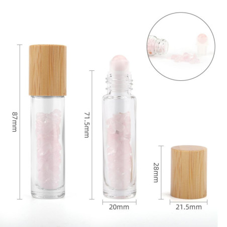 Flacon roller 5 ml en pierre Quartz rose - bouchon bois