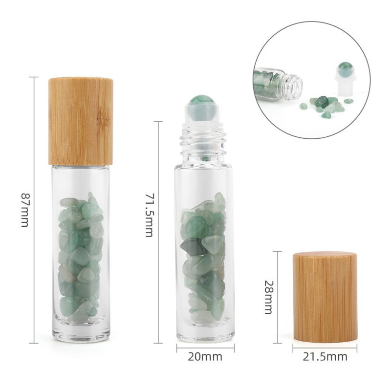 Flacon roller 5 ml en pierre Aventurine - bouchon bois