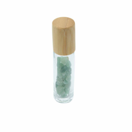 Flacon roller 5 ml en pierre Aventurine - bouchon bois