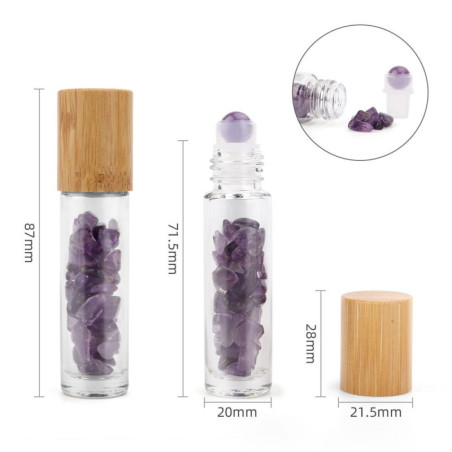 Flacon roller 5 ml en pierre Améthyste - bouchon bois