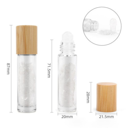 Flacon roller 5 ml en pierre Quartz de roche - bouchon bois