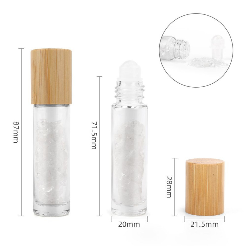 Flacon roller 5 ml en pierre Quartz de roche - bouchon bois