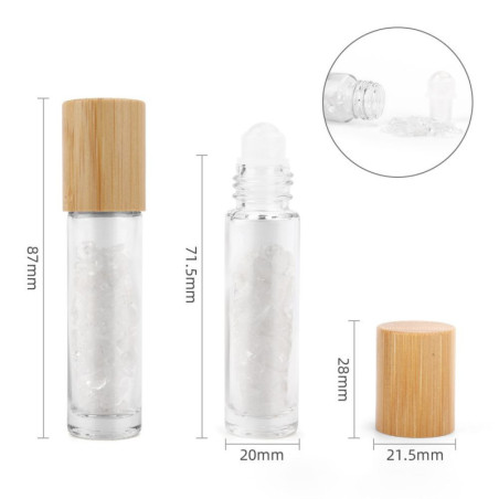 Flacon roller 5 ml en pierre Quartz de roche - bouchon bois
