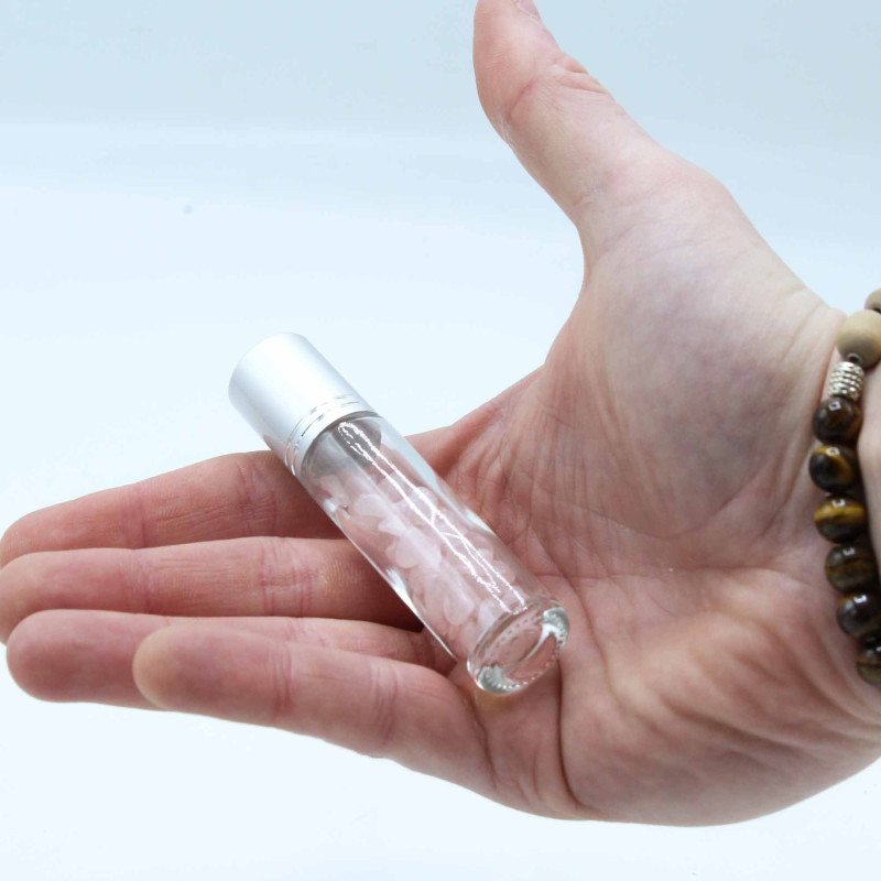 Flacon roller 5 ml en pierre Quartz de roche - bouchon bois