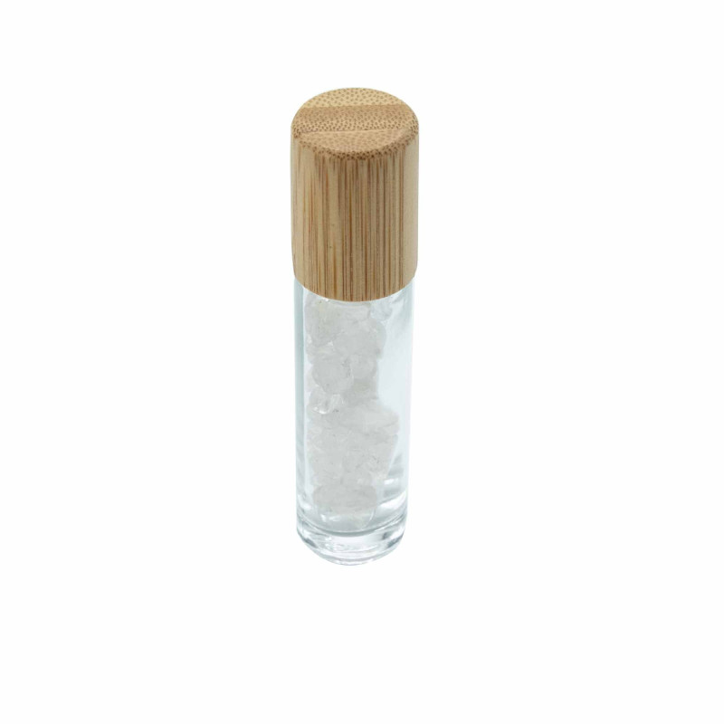 Flacon roller 5 ml en pierre Quartz de roche - bouchon bois