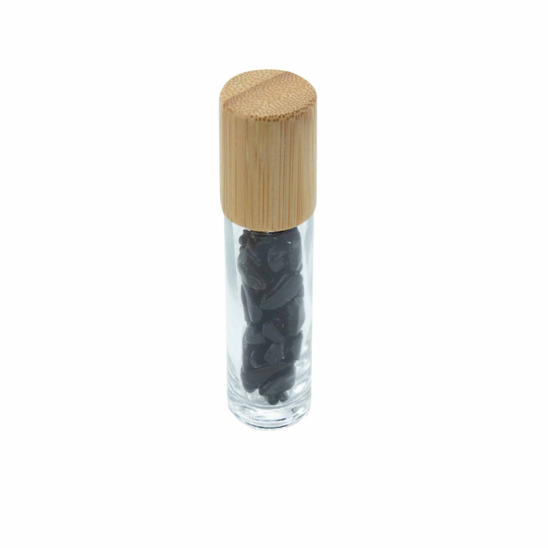 Flacon roller 5 ml en pierre Tourmaline noire - bouchon bois