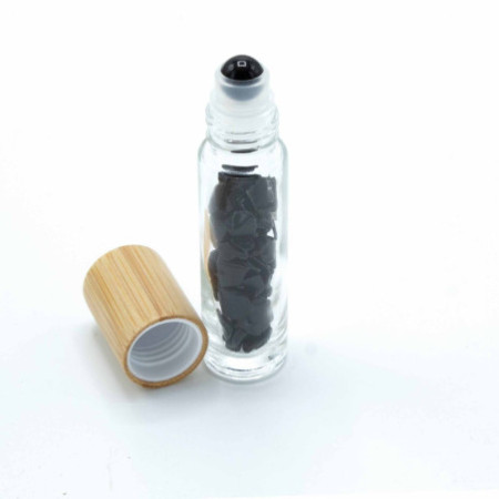 Flacon roller 5 ml en pierre Tourmaline noire - bouchon bois