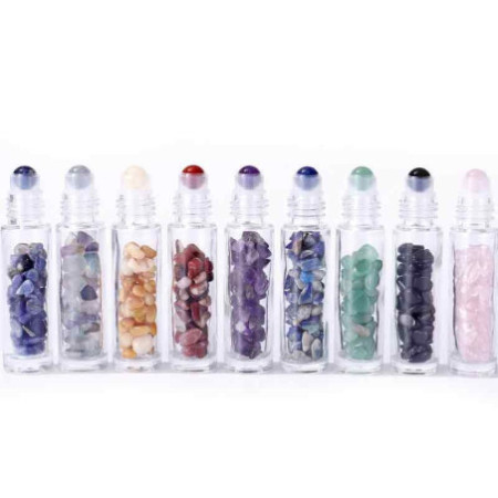 Flacon roller 5 ml en pierre Jaspe rouge - bouchon argenté