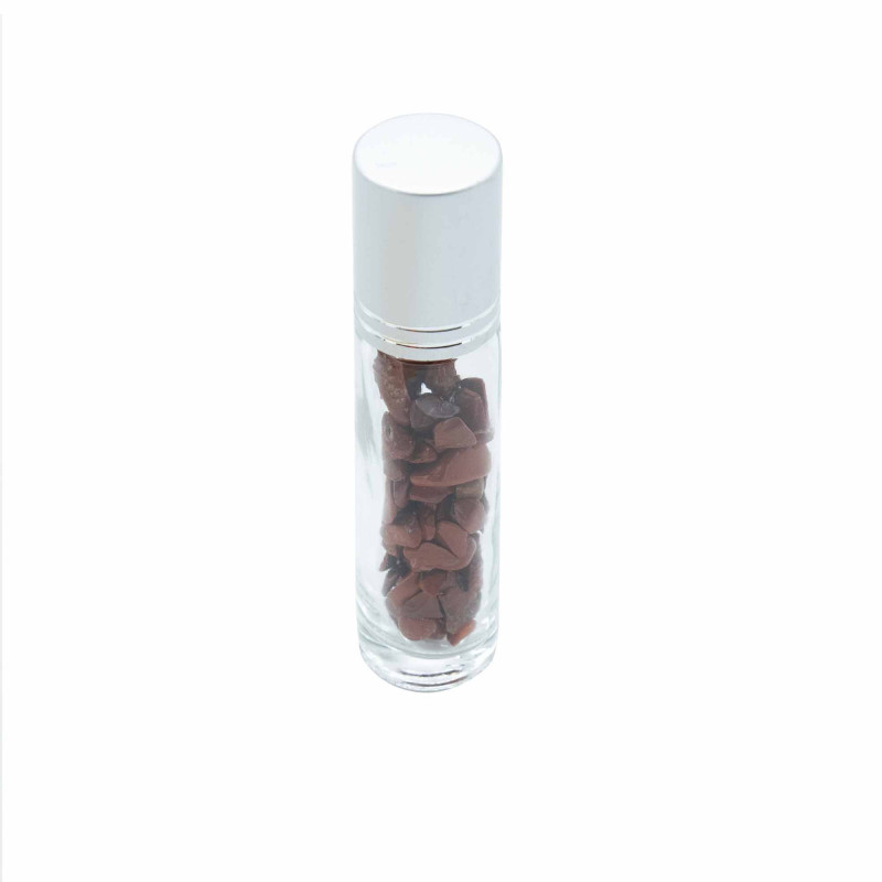 Flacon roller 5 ml en pierre Jaspe rouge - bouchon argenté