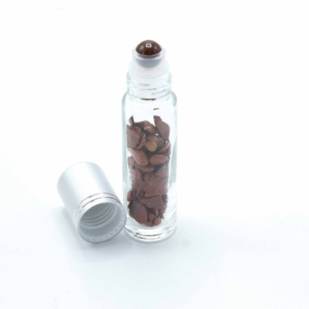 Flacon roller 5 ml en pierre Jaspe rouge - bouchon argenté