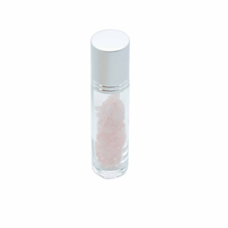 Flacon roller 5 ml en pierre Quartz rose - bouchon argenté