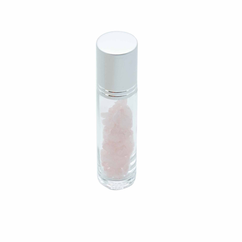 Flacon roller 5 ml en pierre Quartz rose - bouchon argenté